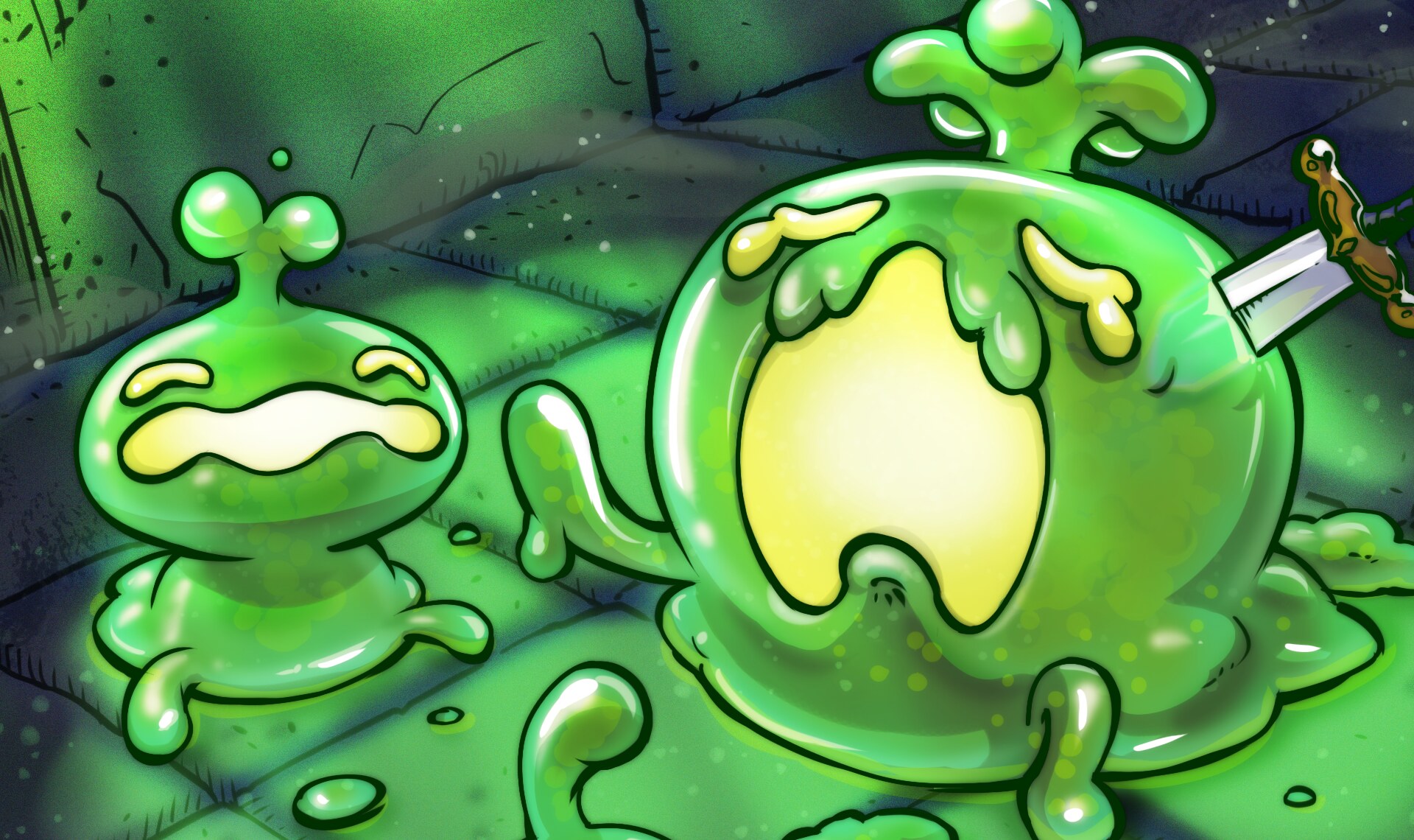 Primateria creatures in a mossy stone arena